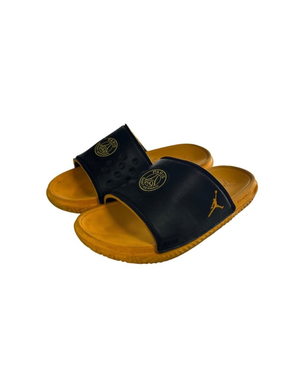 Nike Air Jordan Paris Saint-Germain Black & Yellow Slide Sandals Men’s Size 10 - Picture 2 of 6